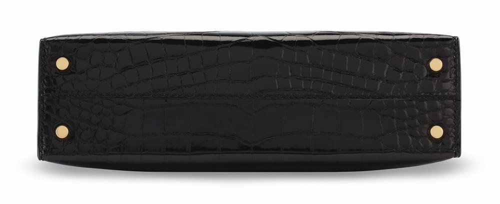 H**me5 A SHINY BLACK ALLIGATOR SELLIER MINI KELLY 20 II WITH GOLD HARDWARE