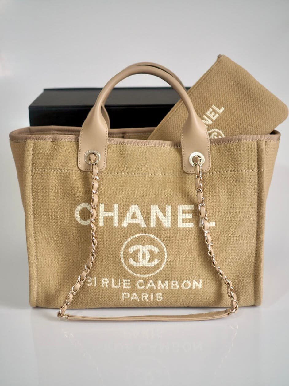 Ch**el Deauville Tote Small Beige Canvas