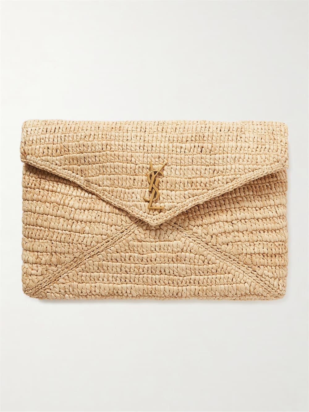 Sa1nt Lau*nt Cassandre Large Envelope Pouch in Raffia
