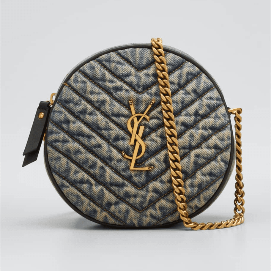 Sa1nt Lau*nt Round Quilted Denim Crossbody Bag