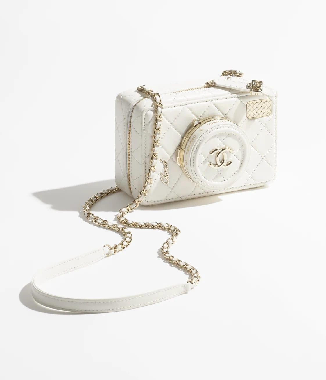 Ch**el CAMERA BAG Lambskin White