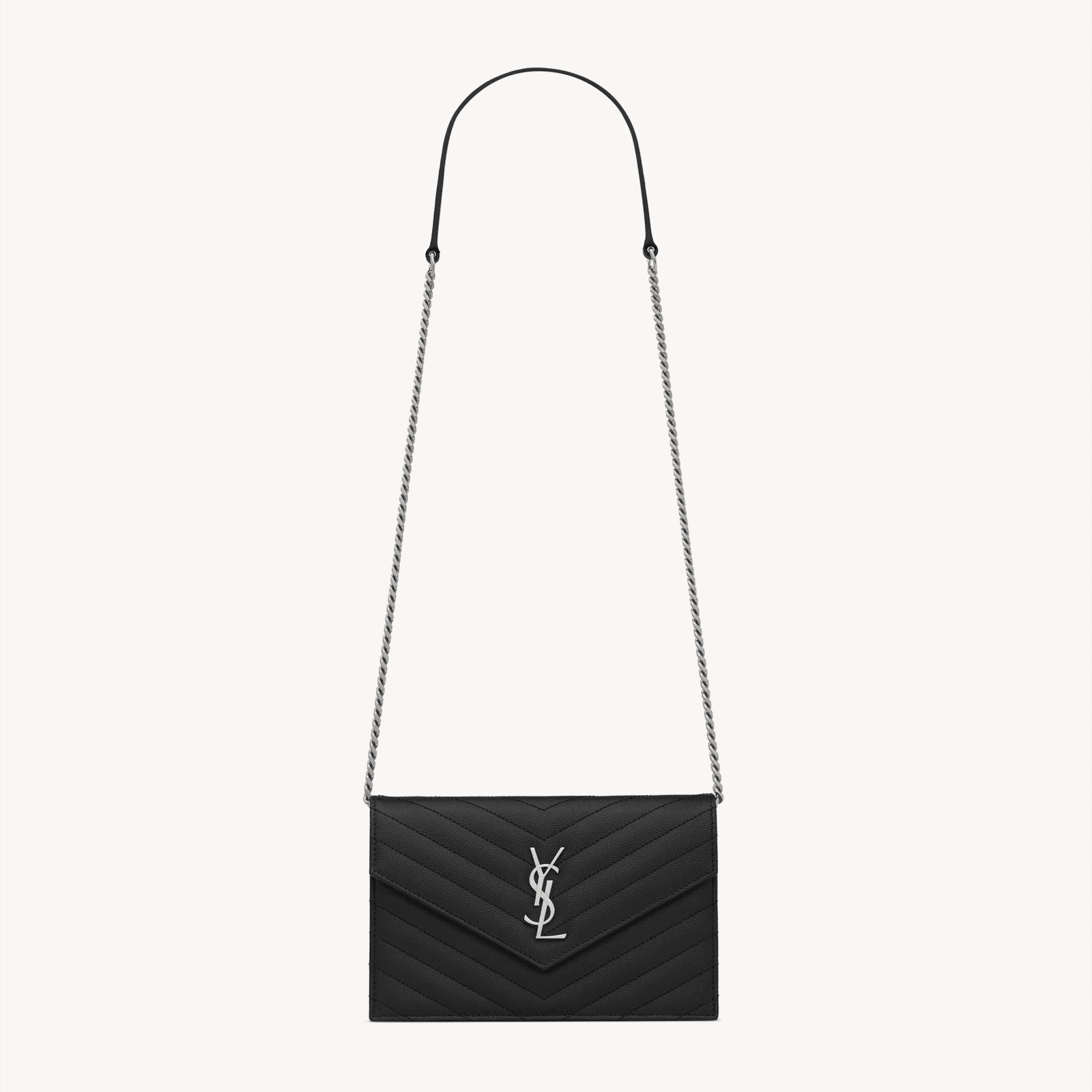 Sa1nt Lau*nt CASSANDRE ENVELOPE CHAIN WALLET IN GRAIN DE POUDRE LEATHER