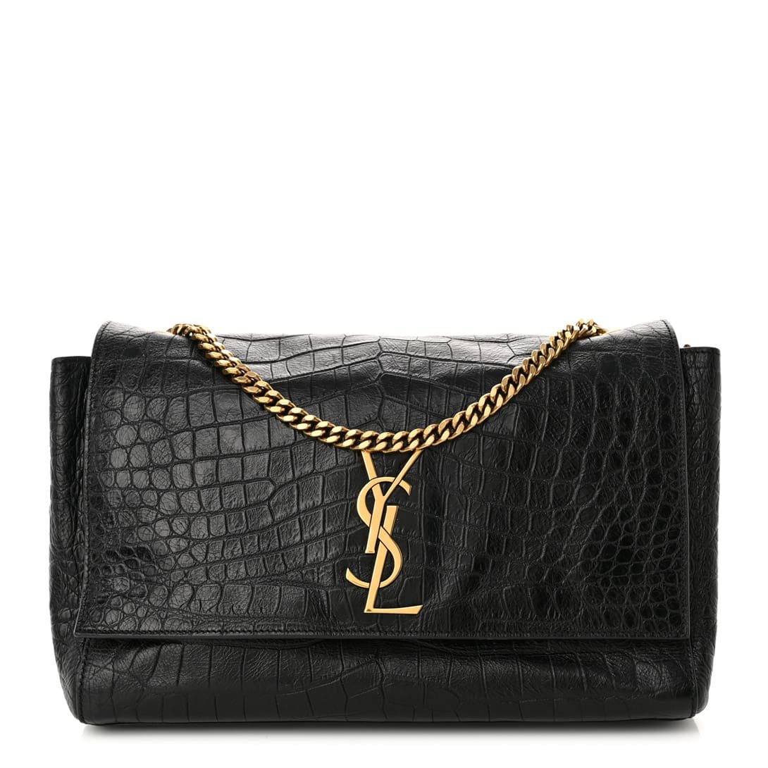 Sa1nt Lau*nt Medium Double-Sided Lettering Kate Crossbody Bag in Calfskin and Crocodile-Embossed Suede