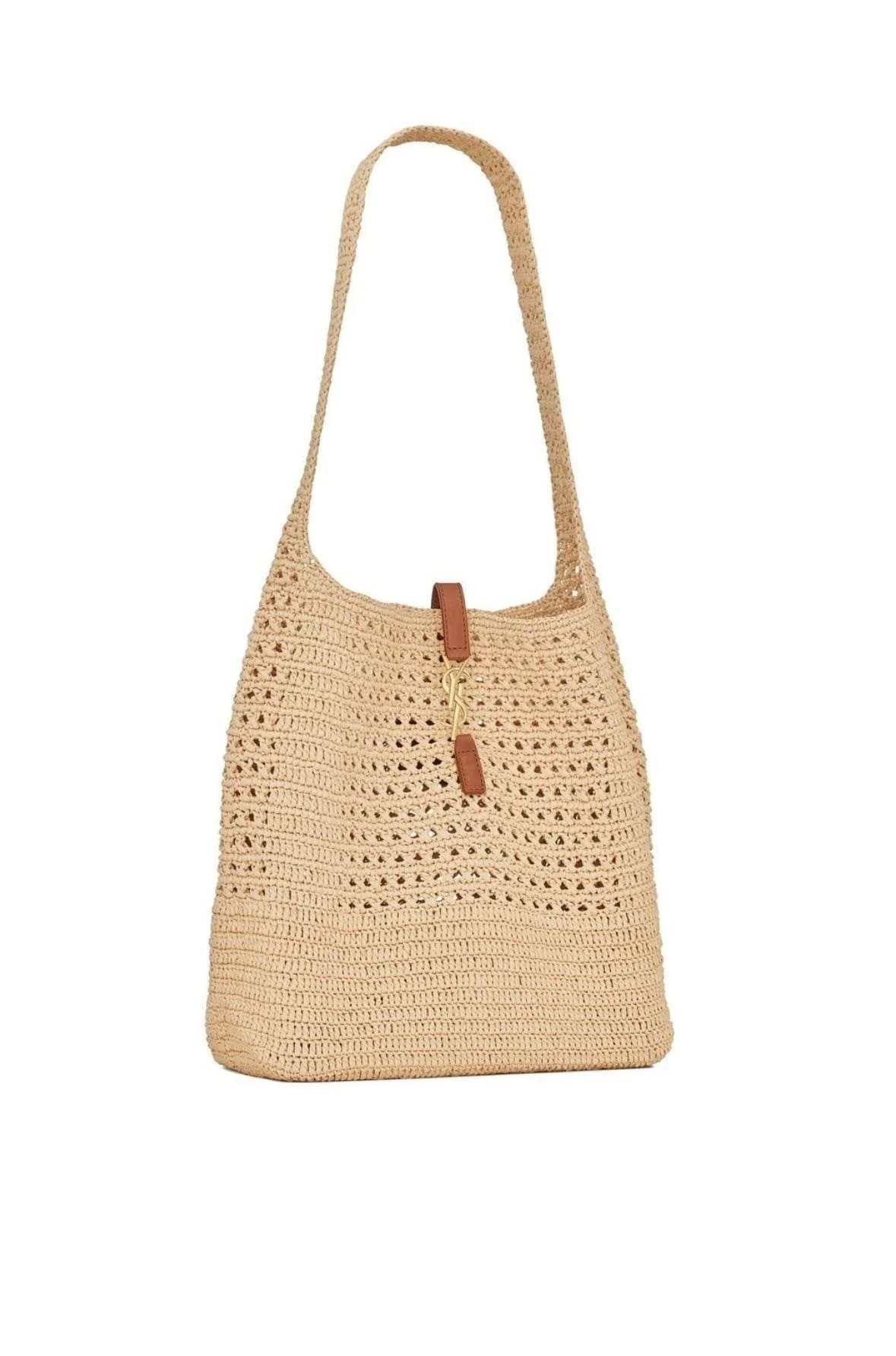 Sa1nt Lau*nt Le 5 À 7 in Raffia Crochet and Smooth Leather
