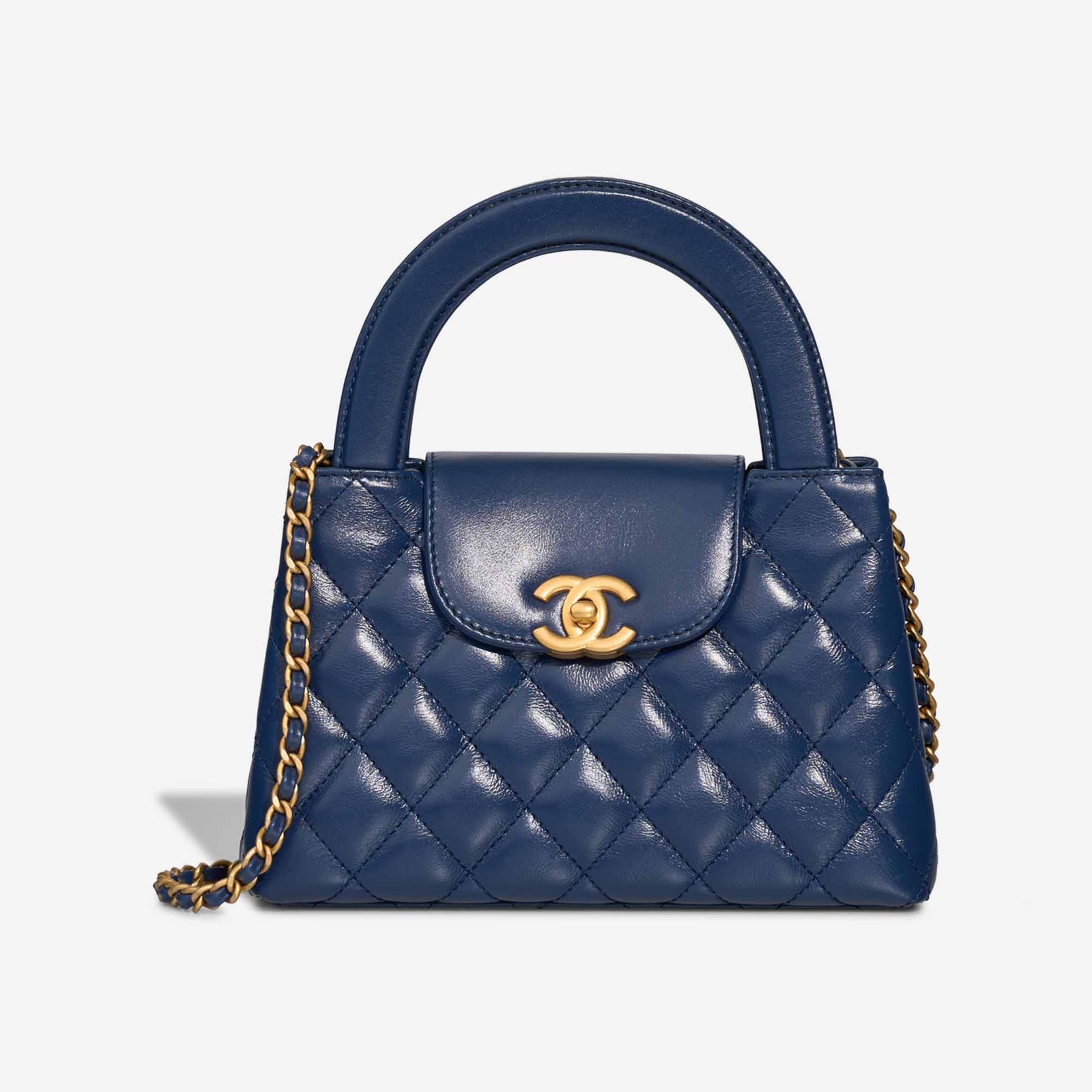 Ch**el Kelly Medium Bag in Vintage Calfskin Leather, Dark Blue