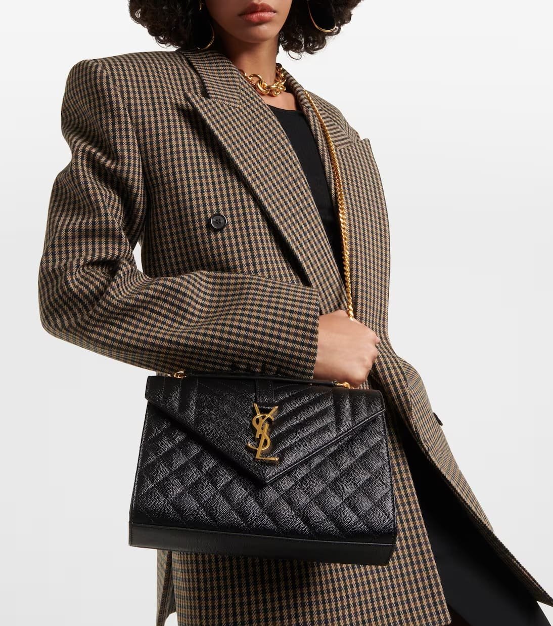 Sa1nt Lau*nt ENVELOPE MEDIUM IN QUILTED GRAIN DE POUDRE EMBOSSED LEATHER