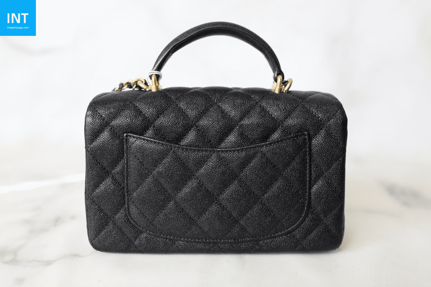 Ch**el Top Handle Mini Rectangular, Black Caviar with Matte Gold Hardware
