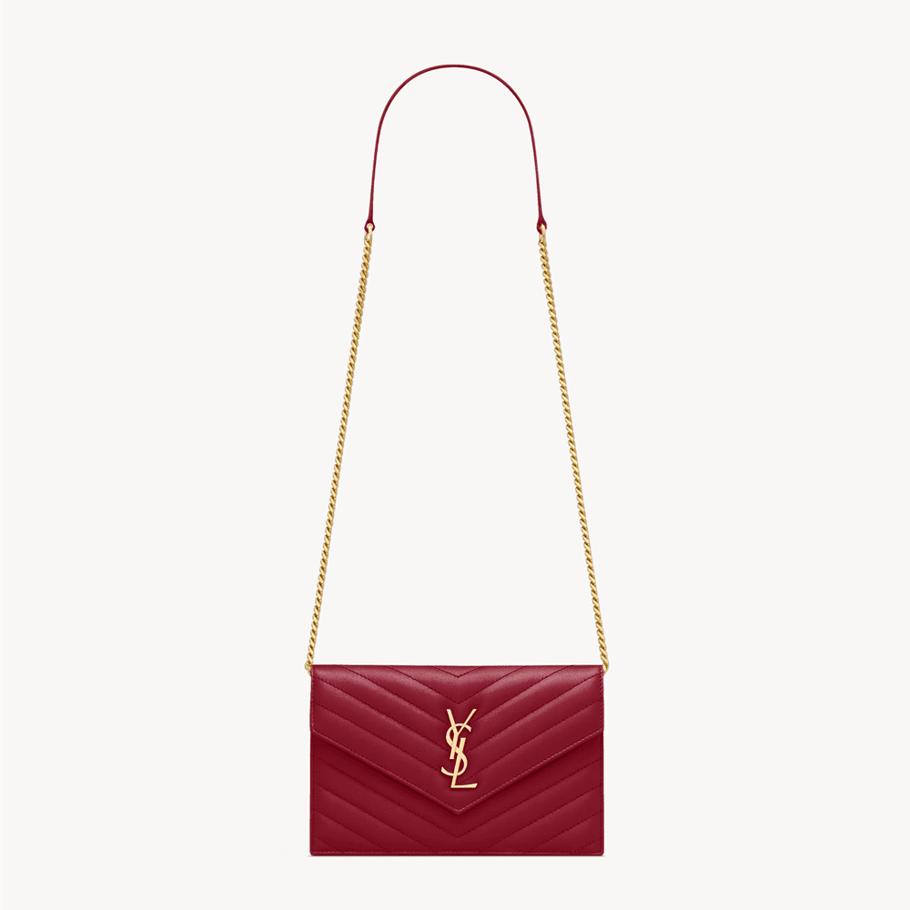 Sa1nt Lau*nt CASSANDRE envelope chain wallet in lambskin