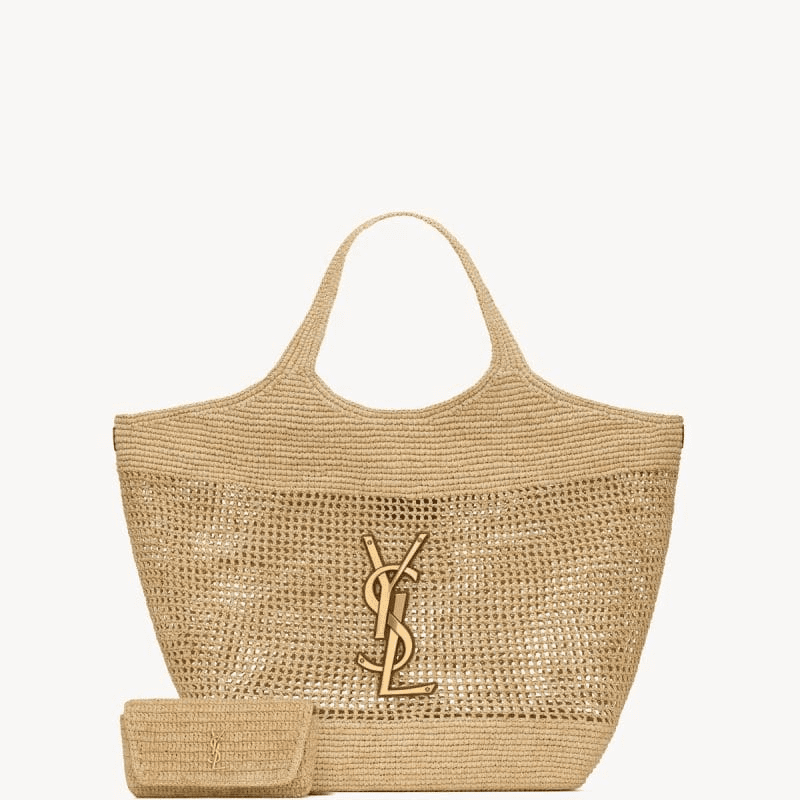 Sa1nt Lau*nt ICARE IN RAFFIA NATUREL AND BROWN GOLD