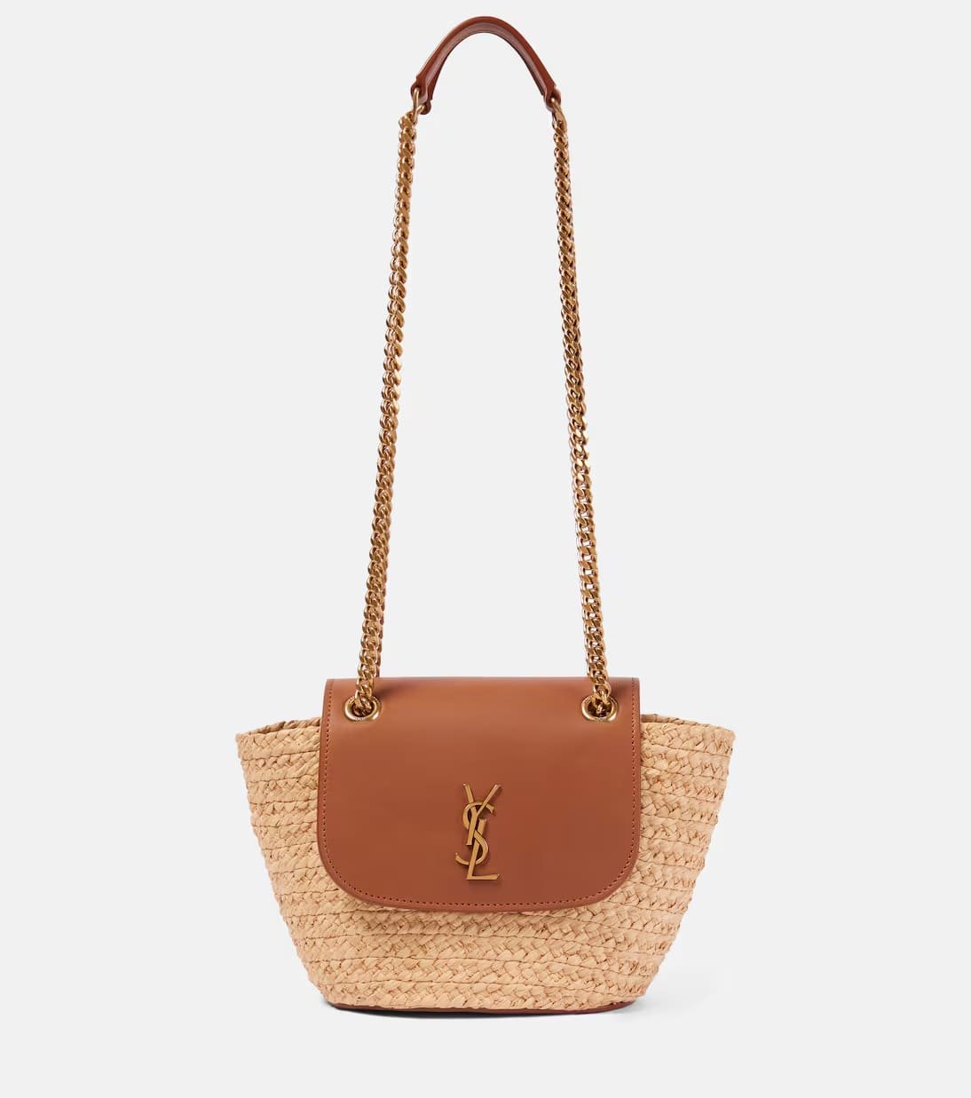 Sa1nt Lau*nt Manon Mini raffia and leather shoulder bag