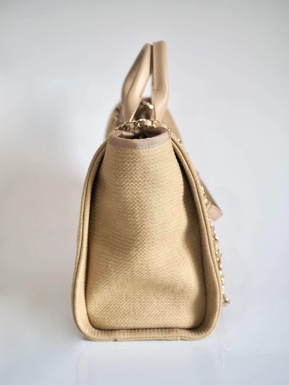 Ch**el Deauville Tote Small Beige Canvas