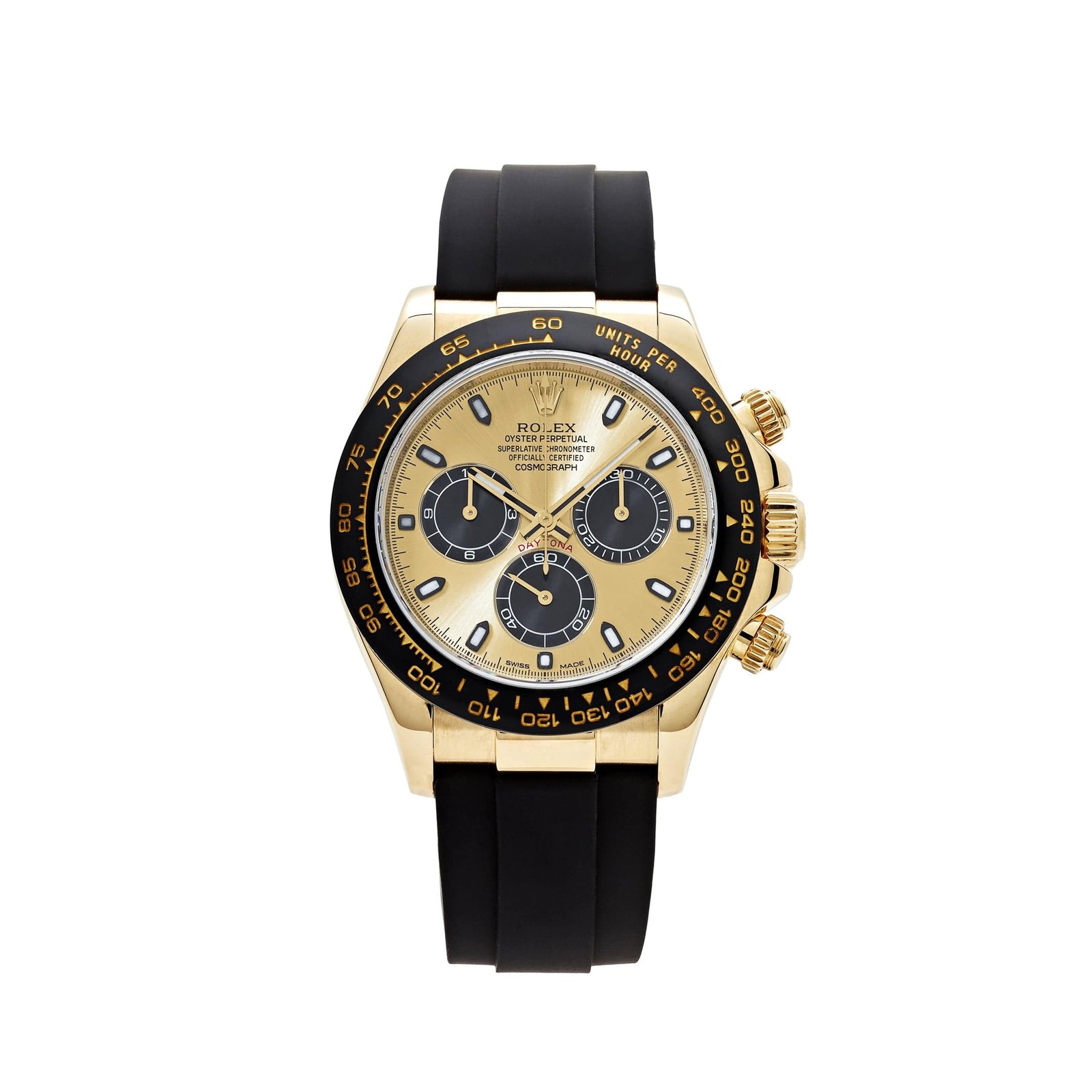 R01ex Daytona 116518LN Yellow Gold Champagne Black Dial