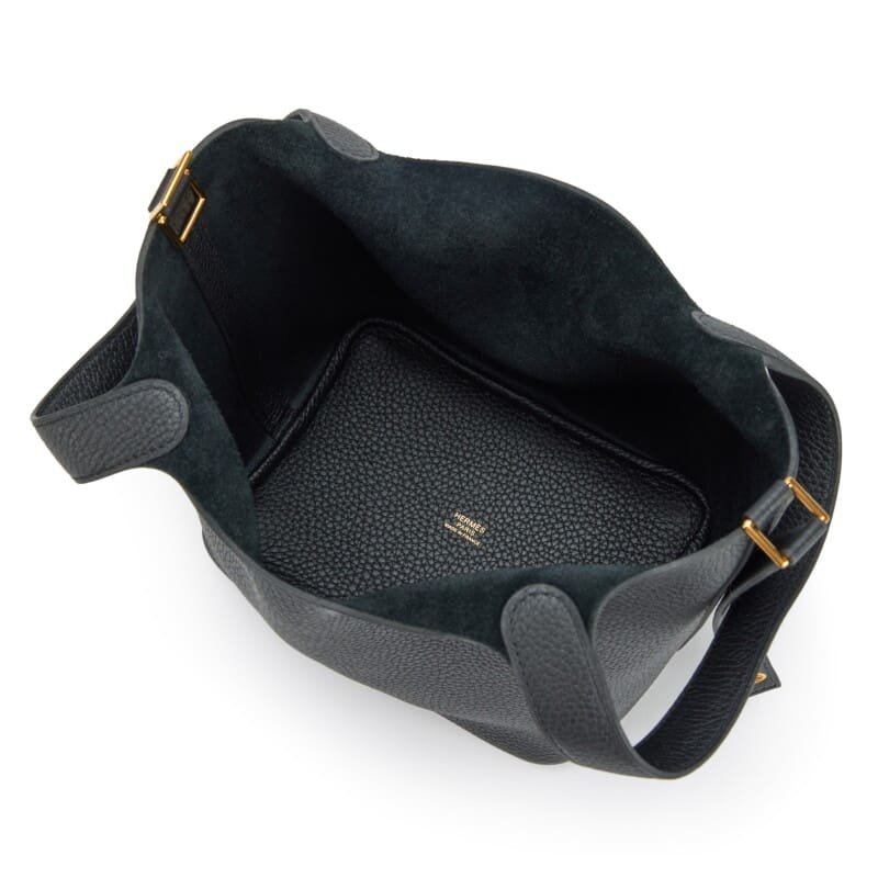H**me5 Black Clemence Picotin Lock 18 Gold Hardware