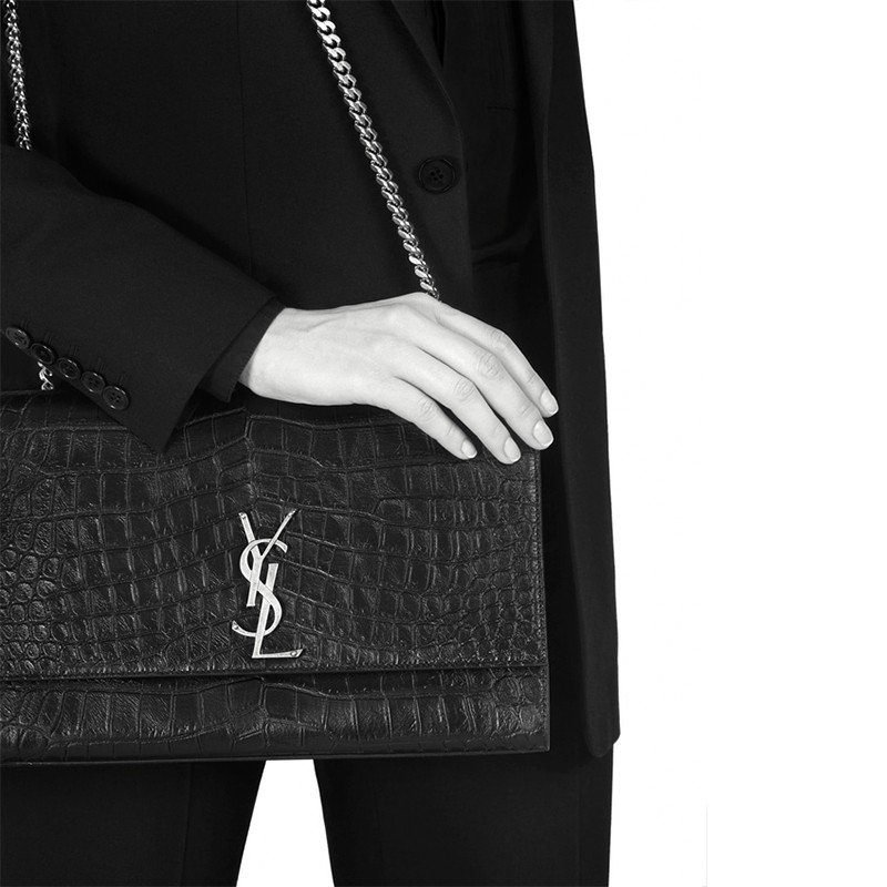 Sa1nt Lau*nt Large Kate Chain Bag In Black Crocodile Embossed L