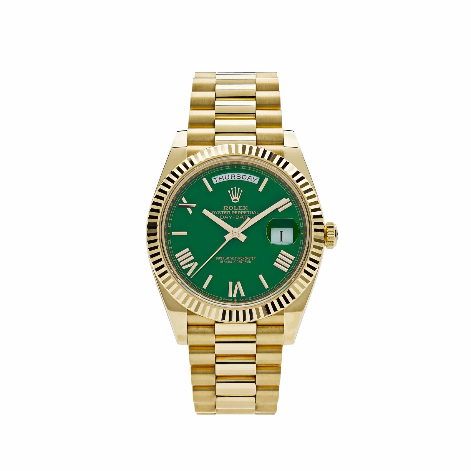 R01ex Day-Date 40 228238 Yellow Gold Green Roman Numerals Dial (2023)