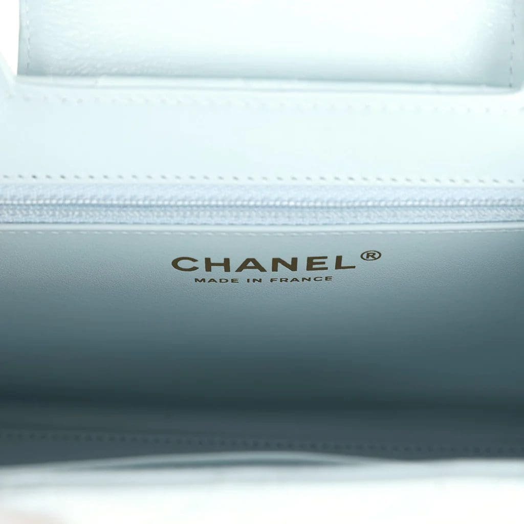 Ch**el Small Kelly Shopper Light Blue Shiny Aged Calfskin Brushed Gold Hardware