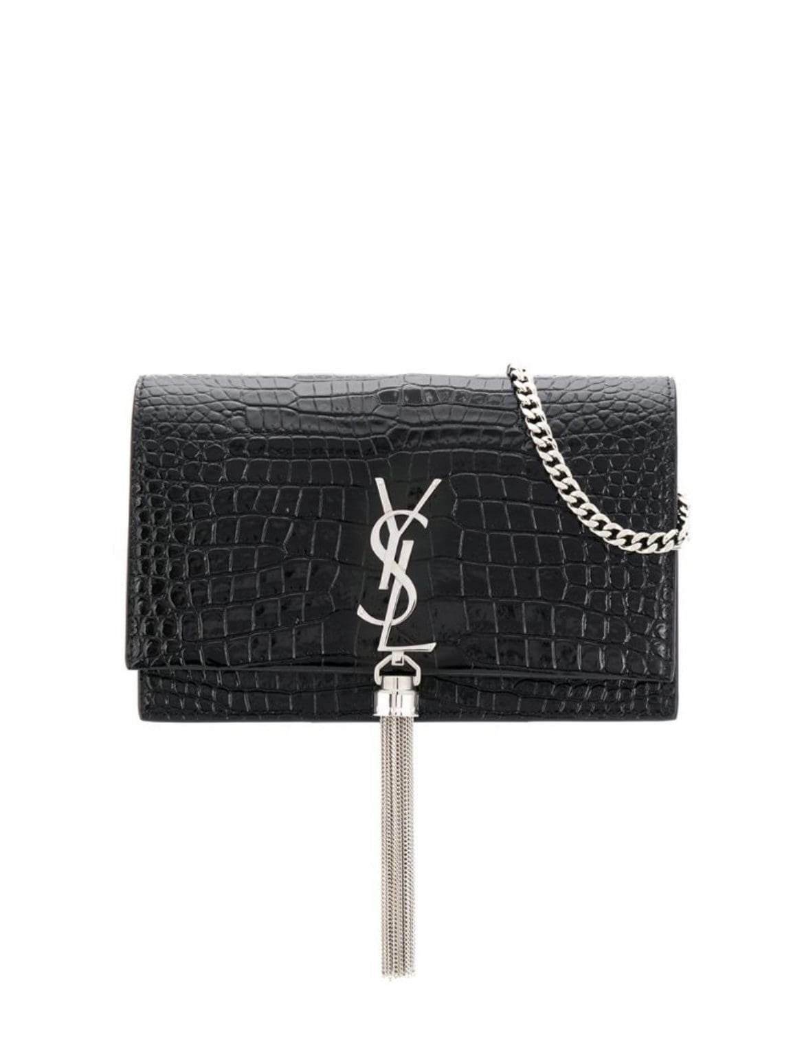 Sa1nt Lau*nt Kate monogram croc-embossed leather shoulder bag