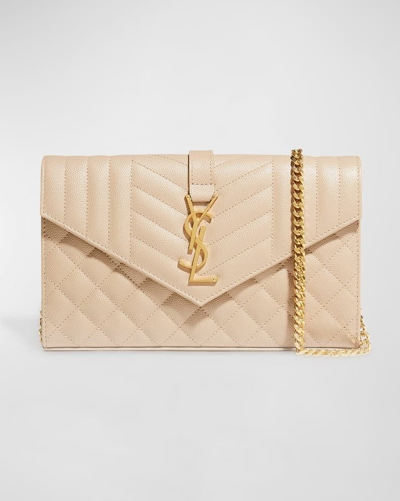 Sa1nt Lau*nt Envelope Triquilt Y51 Wallet on Chain in Grained Leather