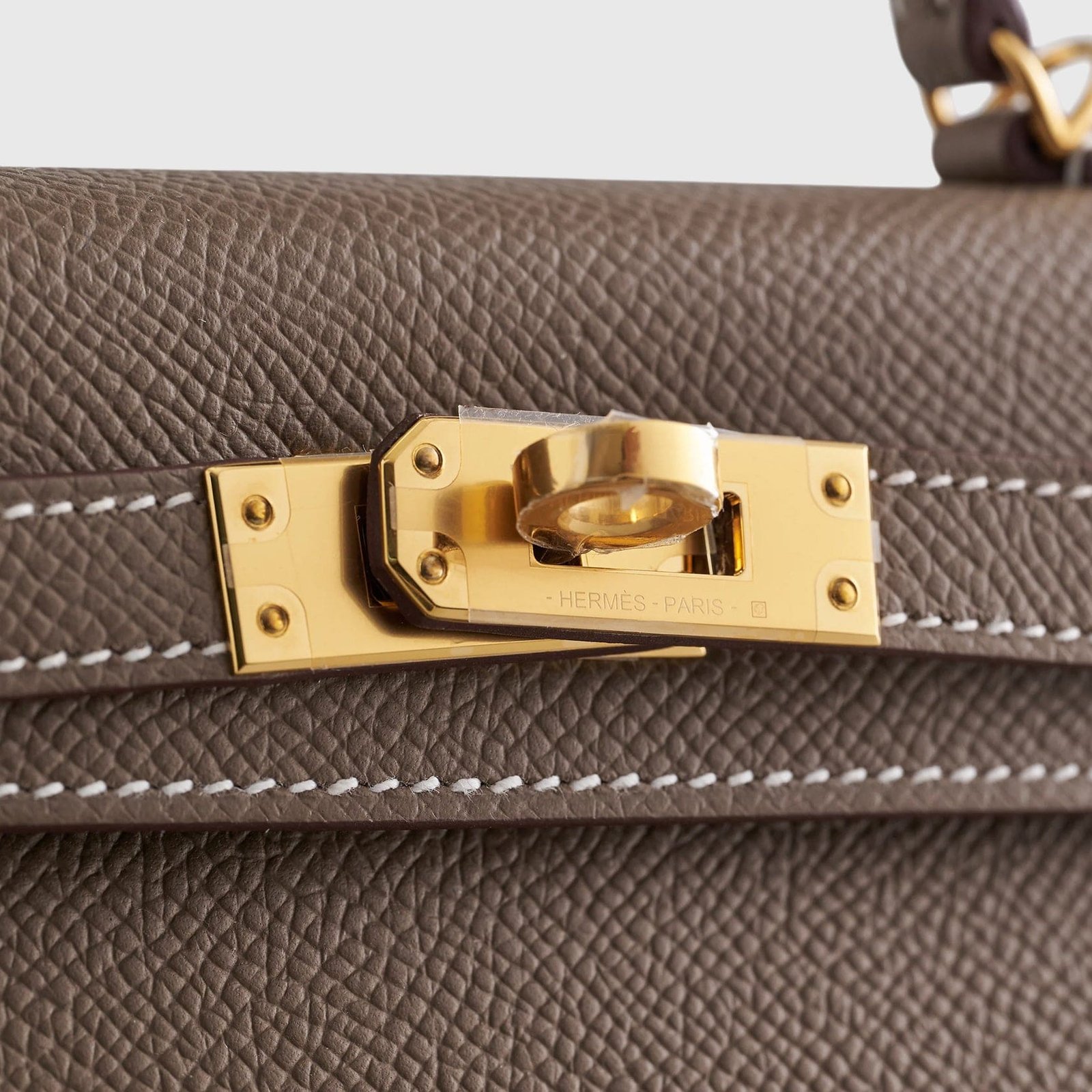 H**me5 Kelly Mini Epsom Sellier Etoupe Gold Hardware