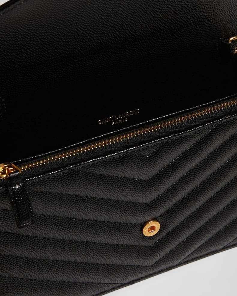 Sa1nt Lau*nt Y51 Monogram Small Wallet on Chain in Grained Leather