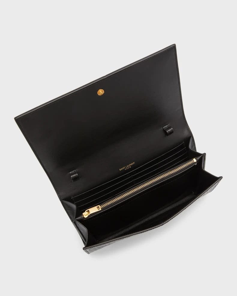 Sa1nt Lau*nt Cassandra Y51 Wallet on Chain in Croc Embossed Leather