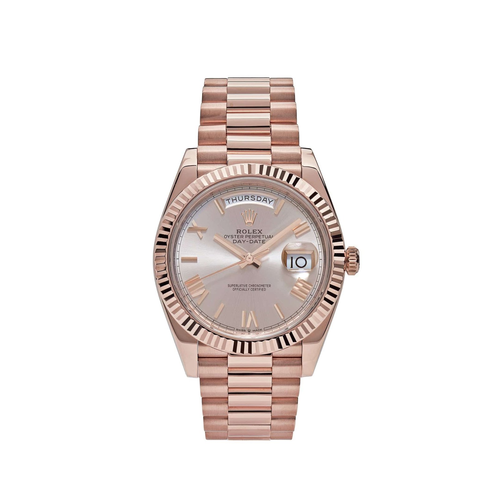 R01ex Day-Date 40 228235 Rose Gold Sundust Roman Dial