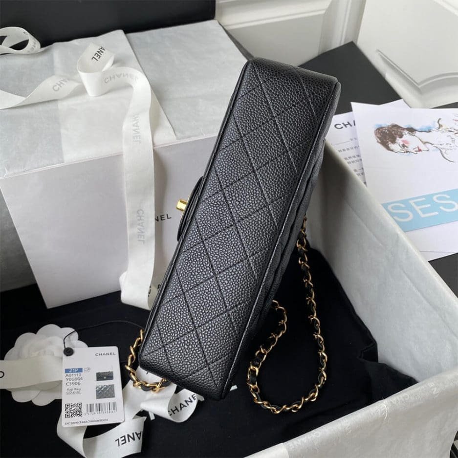 Ch**el SMALL CLASSIC HANDBAG Grained Calfskin & Gold Metal