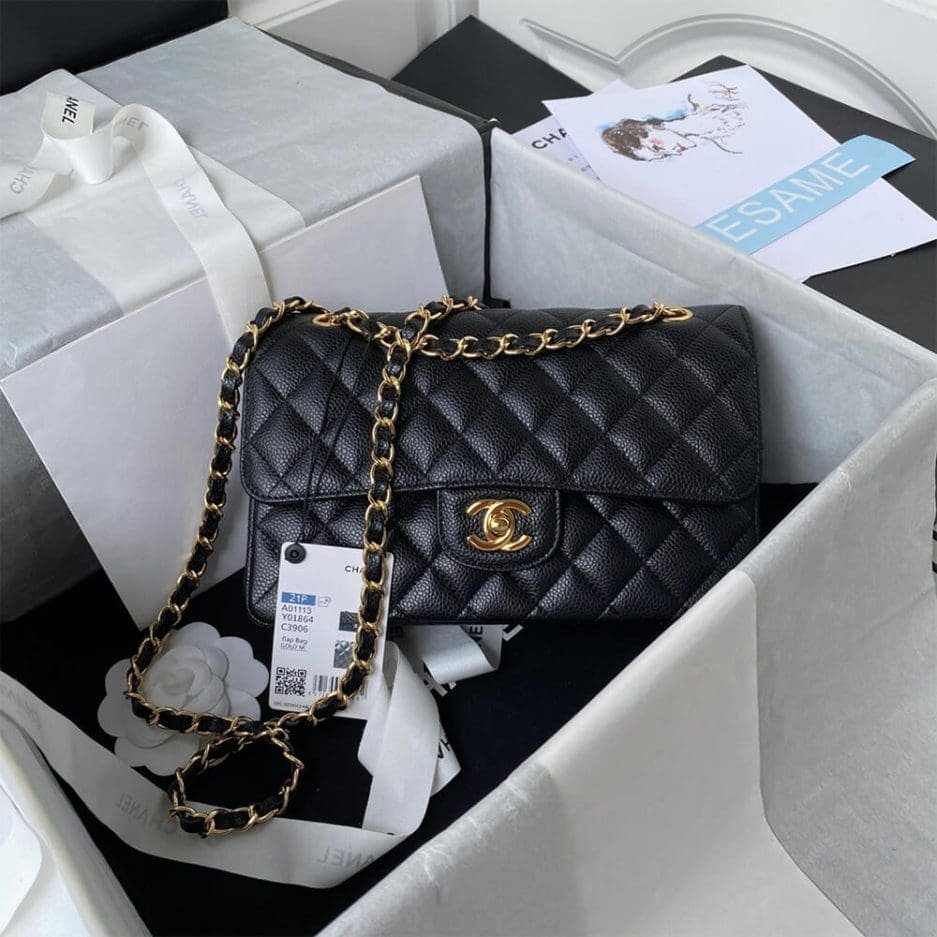Ch**el SMALL CLASSIC HANDBAG Grained Calfskin & Gold Metal