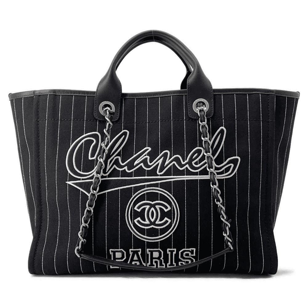 Ch**el Deauville 2wayTote Bag Black A66941 Cotton Leather