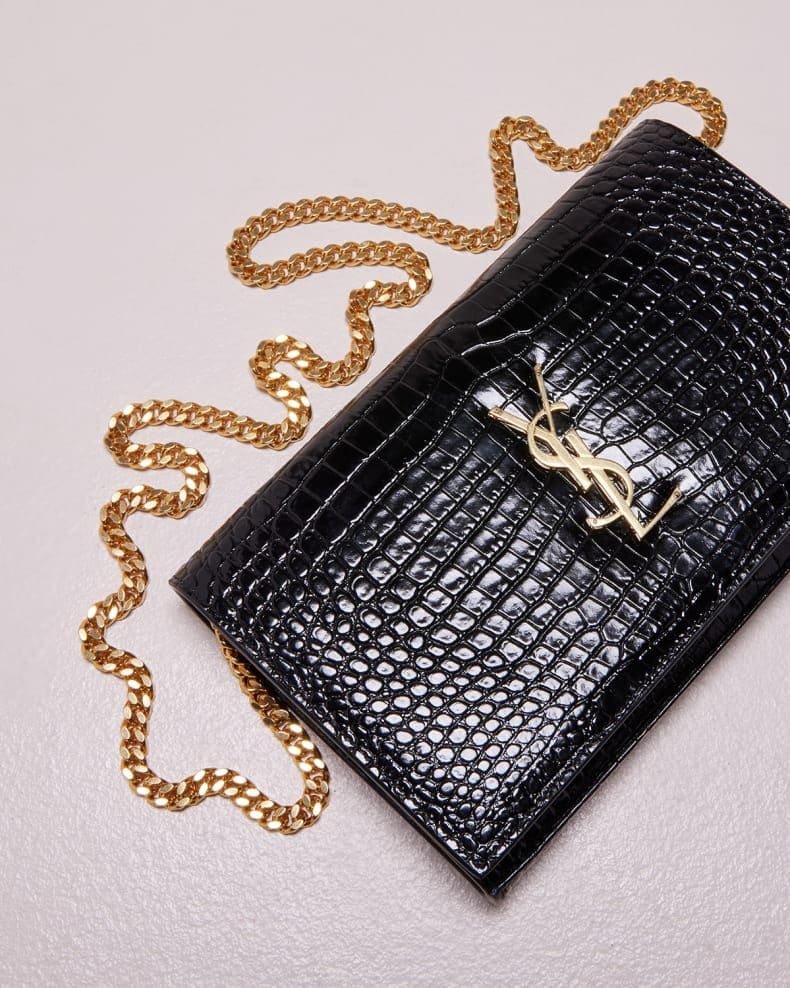 Sa1nt Lau*nt Cassandra Y51 Wallet on Chain in Croc Embossed Leather