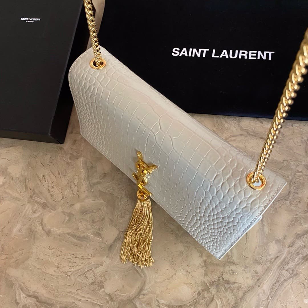 Sa1nt Lau*nt KATE SMALL TASSEL IN CROCODILE-EMBOSSED LEATHER