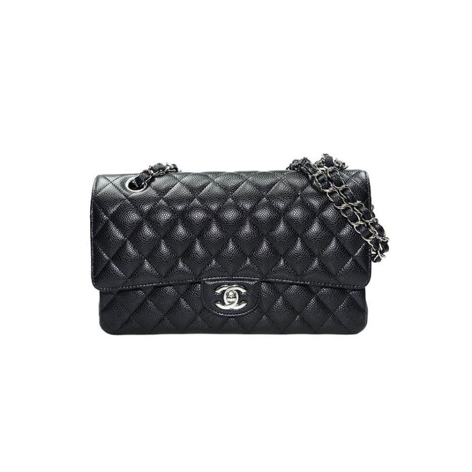 Ch**el CLASSIC HANDBAG Grained Calfskin & Silver Metal
