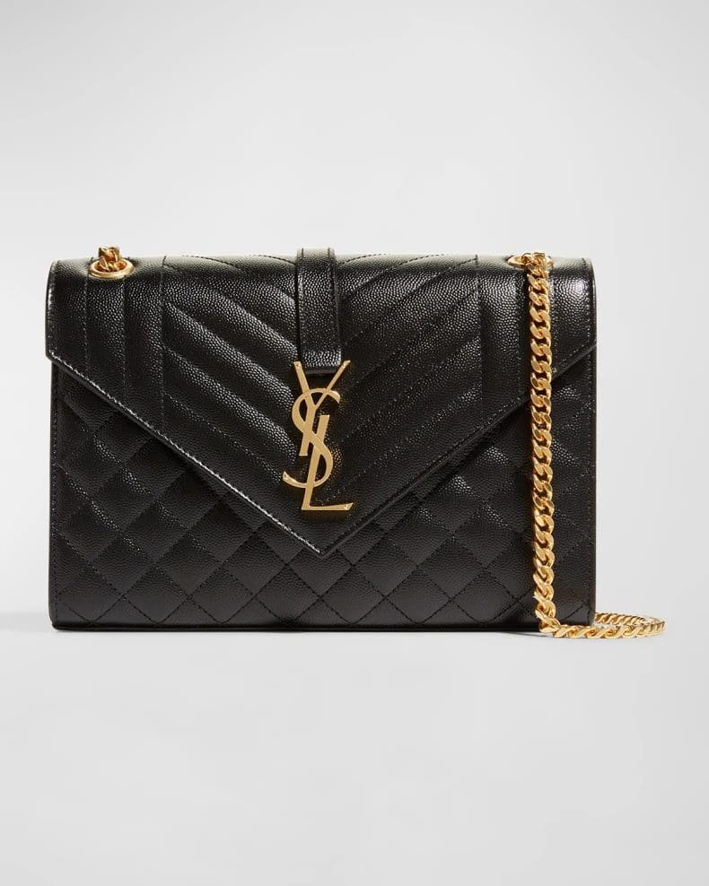 Sa1nt Lau*nt ENVELOPE MEDIUM IN QUILTED GRAIN DE POUDRE EMBOSSED LEATHER