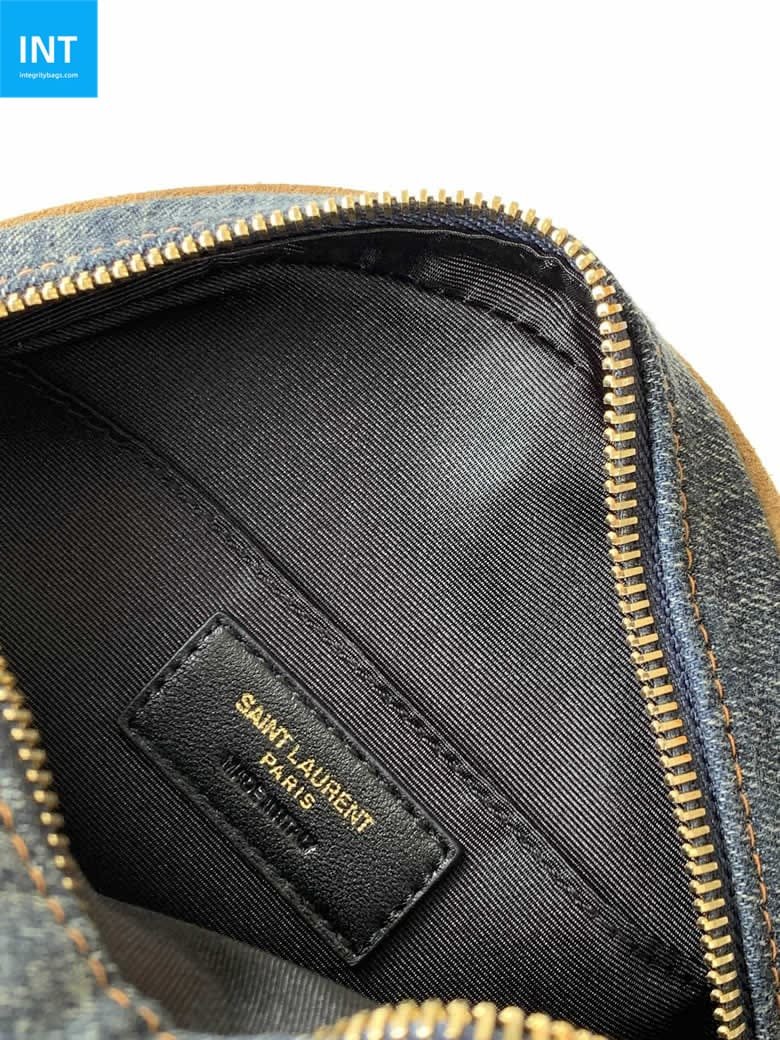 Sa1nt Lau*nt Round Quilted Denim Crossbody Bag