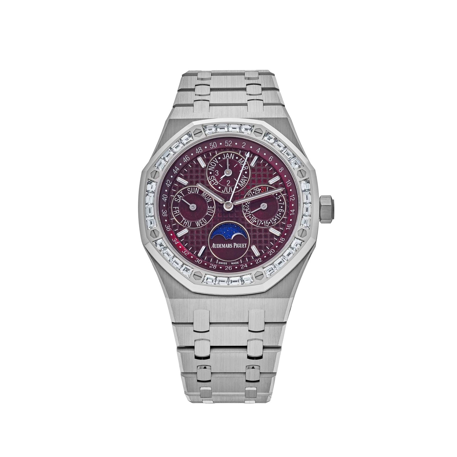 Audemars P1g*et Royal Oak Perpetual Calendar 26598BC.ZZ.1220BC.01 ‘Special Edition’ White Gold Burgundy Dial D1am0nd Bezel (2024)
