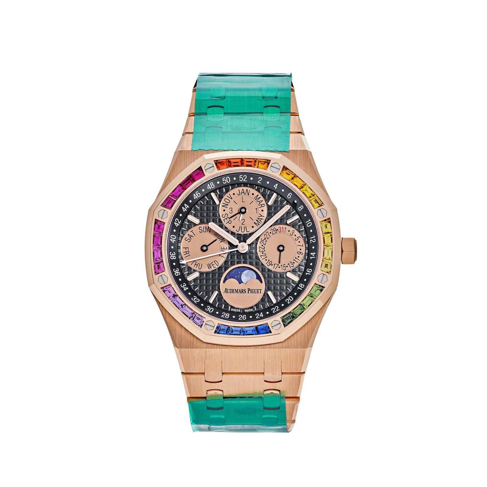 Audemars P1g*et Royal Oak Perpetual Calendar 26614OR.YY.1220OR.01 Rose Gold Rainbow Bezel Black Dial Limited Edition