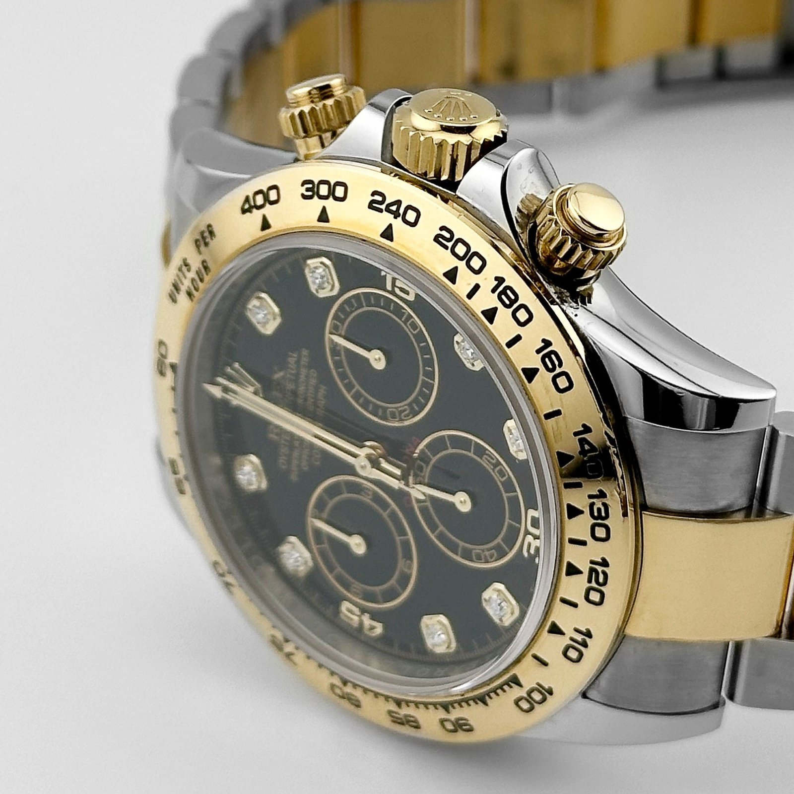R01ex Daytona 116503 Yellow Gold Stainless Steel Black D1am0nd Dial (2018)