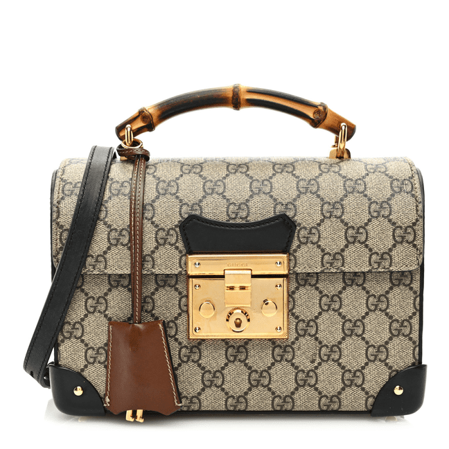 Gvc*1 GG Svp*me Monogram Small Padlock Bamboo Shoulder Bag Beige Black Cuir