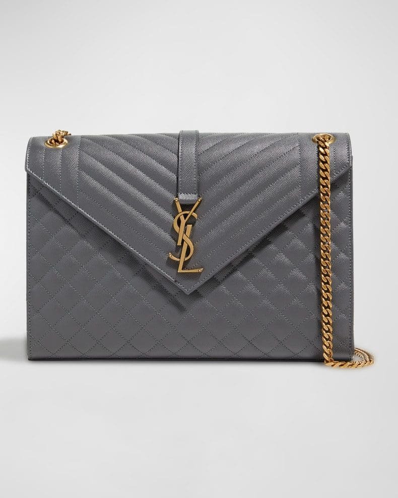 Sa1nt Lau*nt Envelope Triquilt Large Y51 Shoulder Bag in Grained Leather