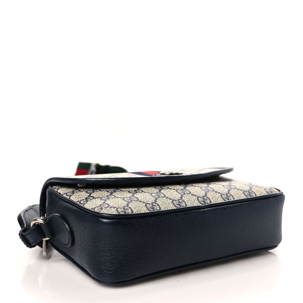 Gvc*1 Svp*me Monogram Textured Dollar Calfskin Web Studded Mini Ophidia Flap Shoulder Bag Beige Blue