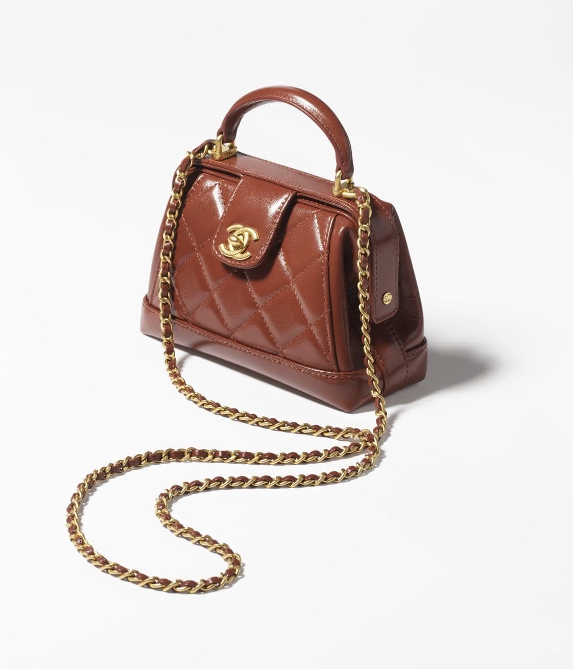 Ch**el Polished Lambskin & Gold-Tone Metal Brown