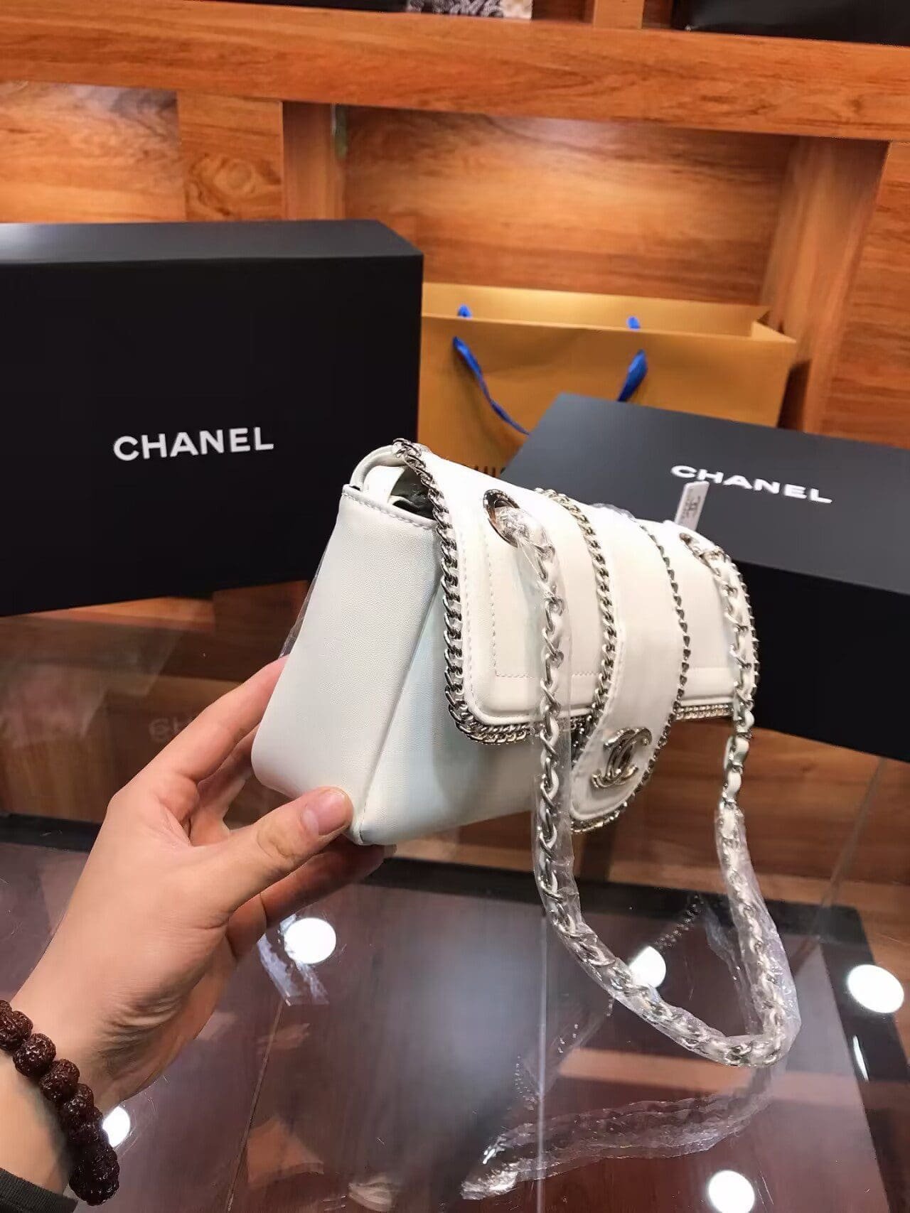 Ch**el Lambskin Mini Madison Flap White