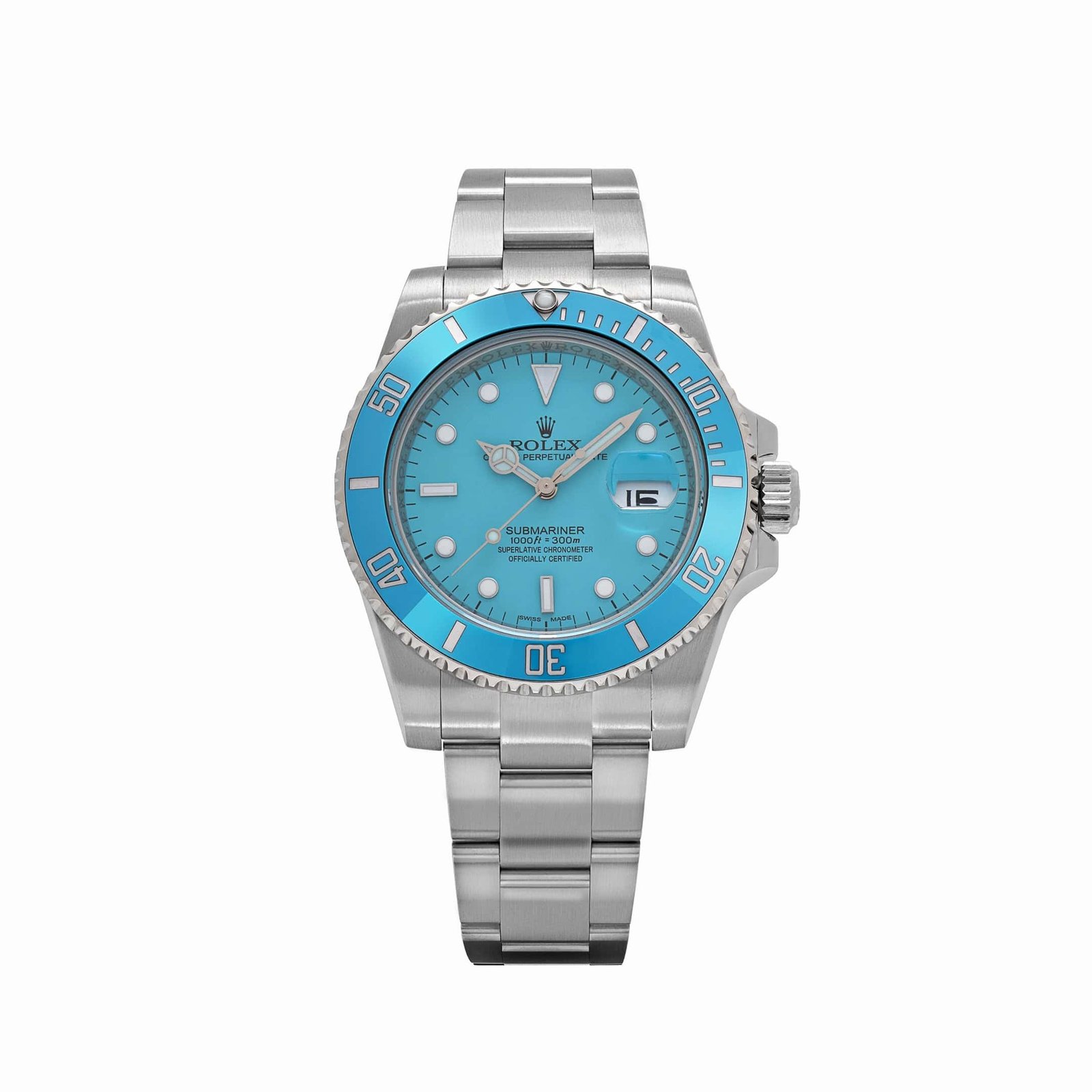 R01ex Submariner Date 116610LN Stainless Steel With Aftermarket Custom Made Blue Dial