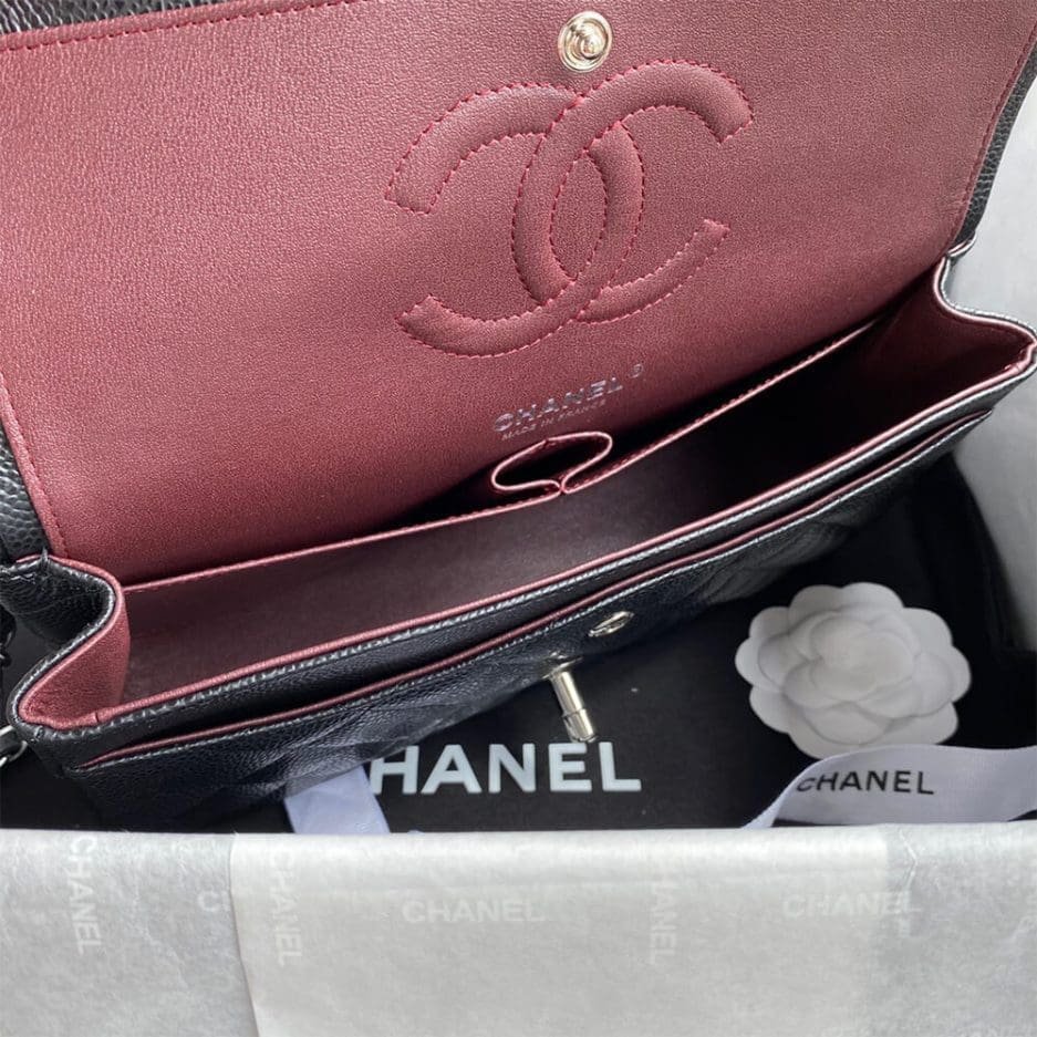 Ch**el CLASSIC HANDBAG Grained Calfskin & Silver Metal