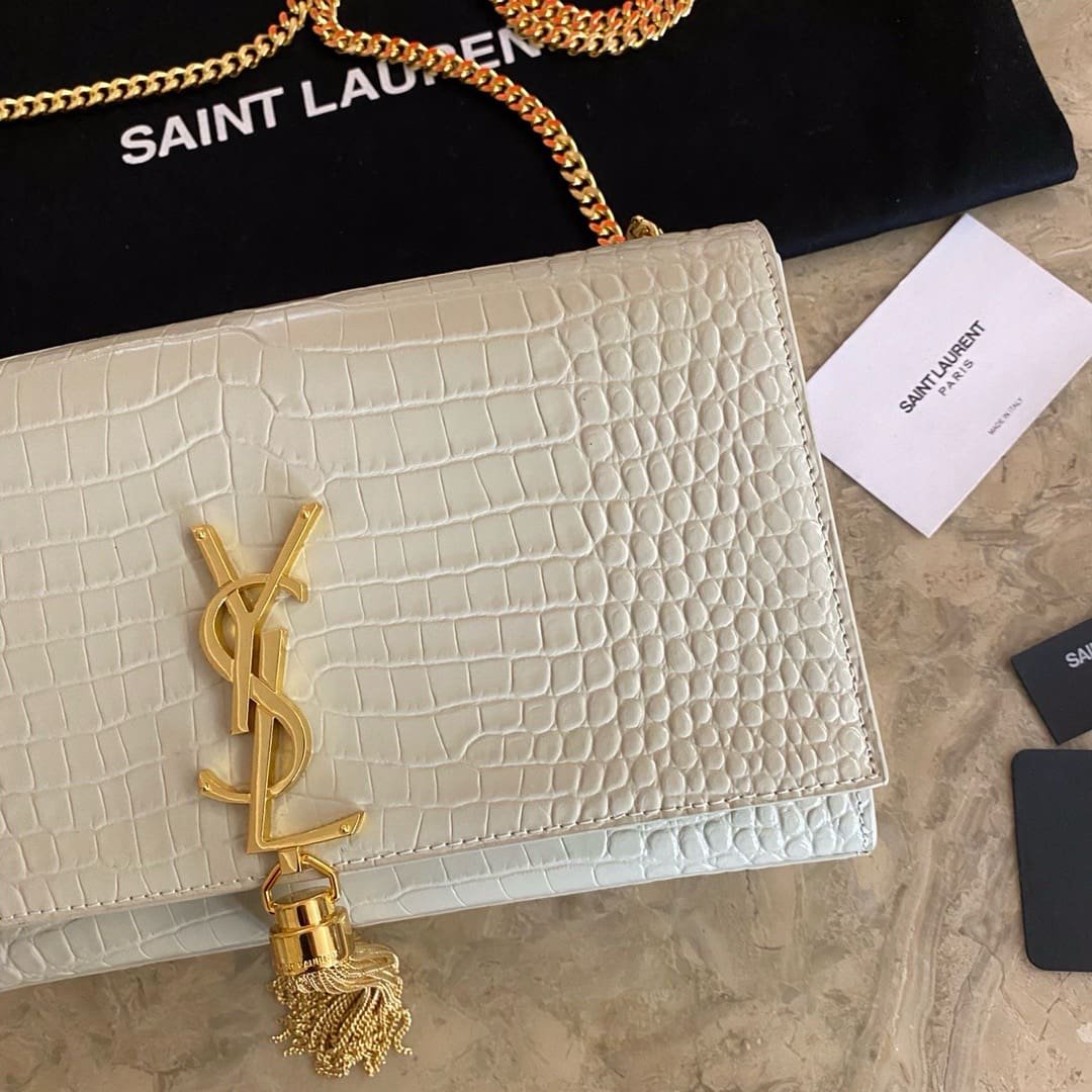 Sa1nt Lau*nt KATE SMALL TASSEL IN CROCODILE-EMBOSSED LEATHER