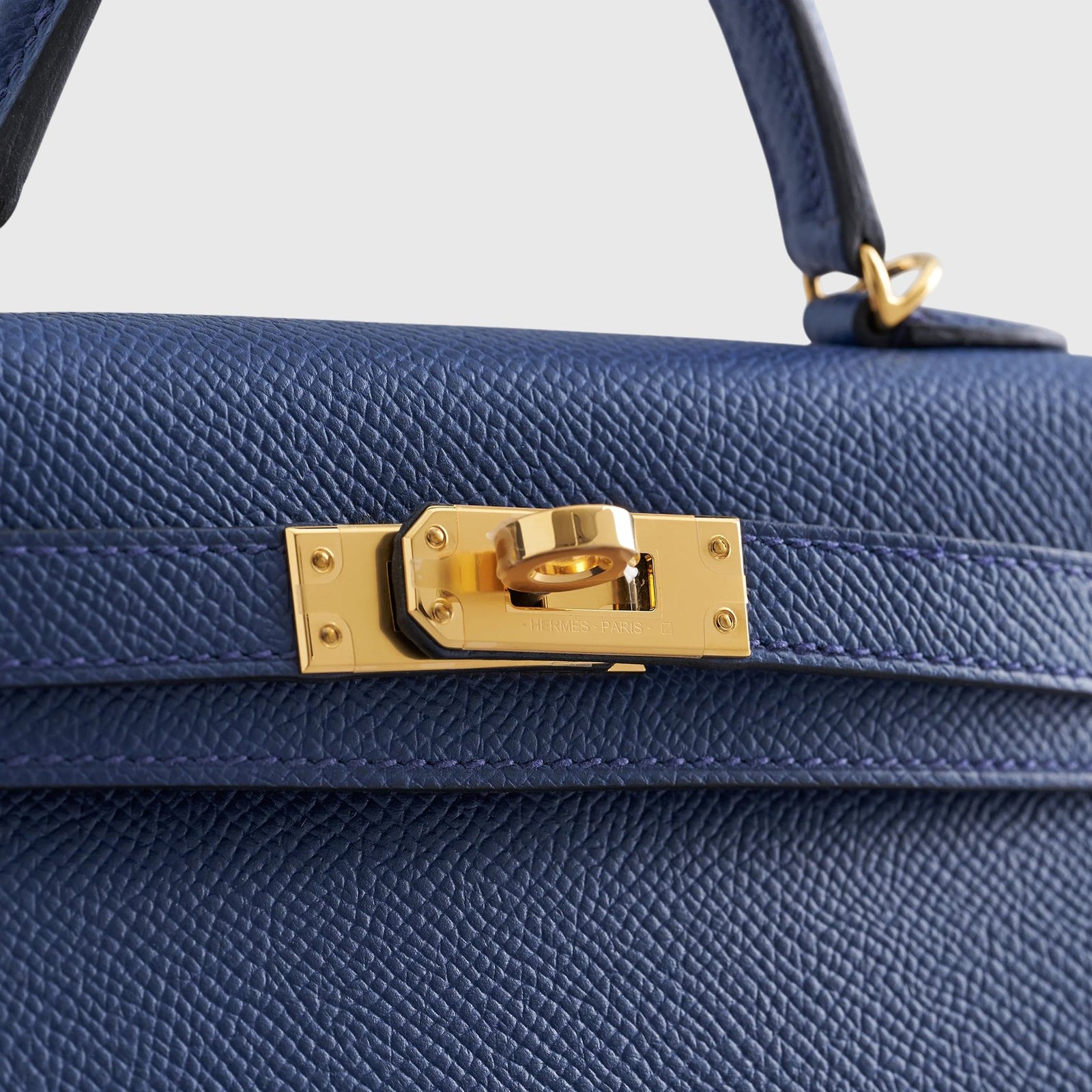 H**me5 Kelly Mini Epsom Blue Navy Gold Hardware