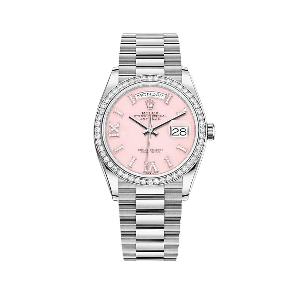 R01ex Day-Date 36 128349RBR White Gold D1am0nd Bezel Pink D1am0nd Dial (2020)