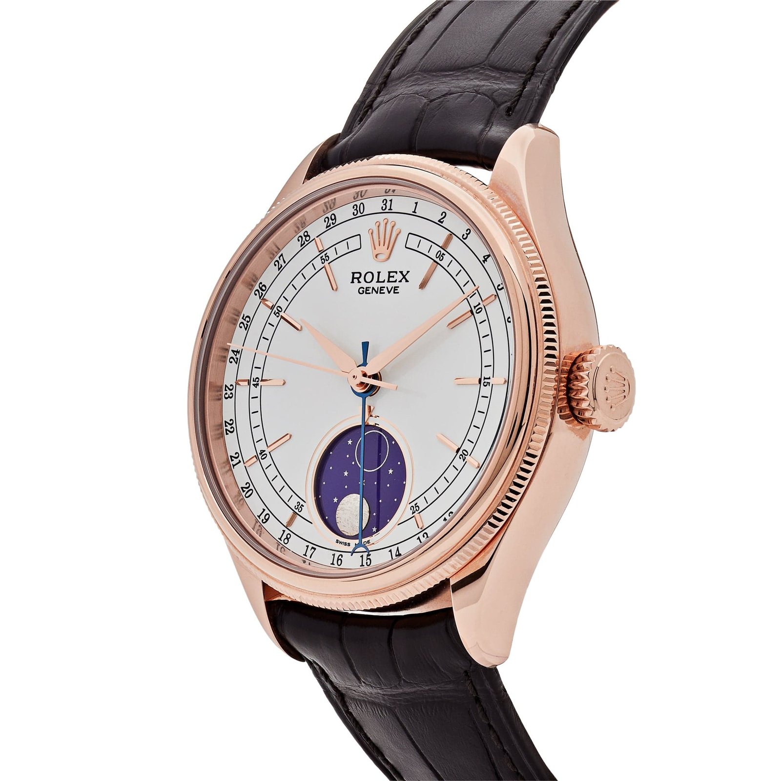 R01ex Cellini 50535 Rose Gold White Dial Moon Phase