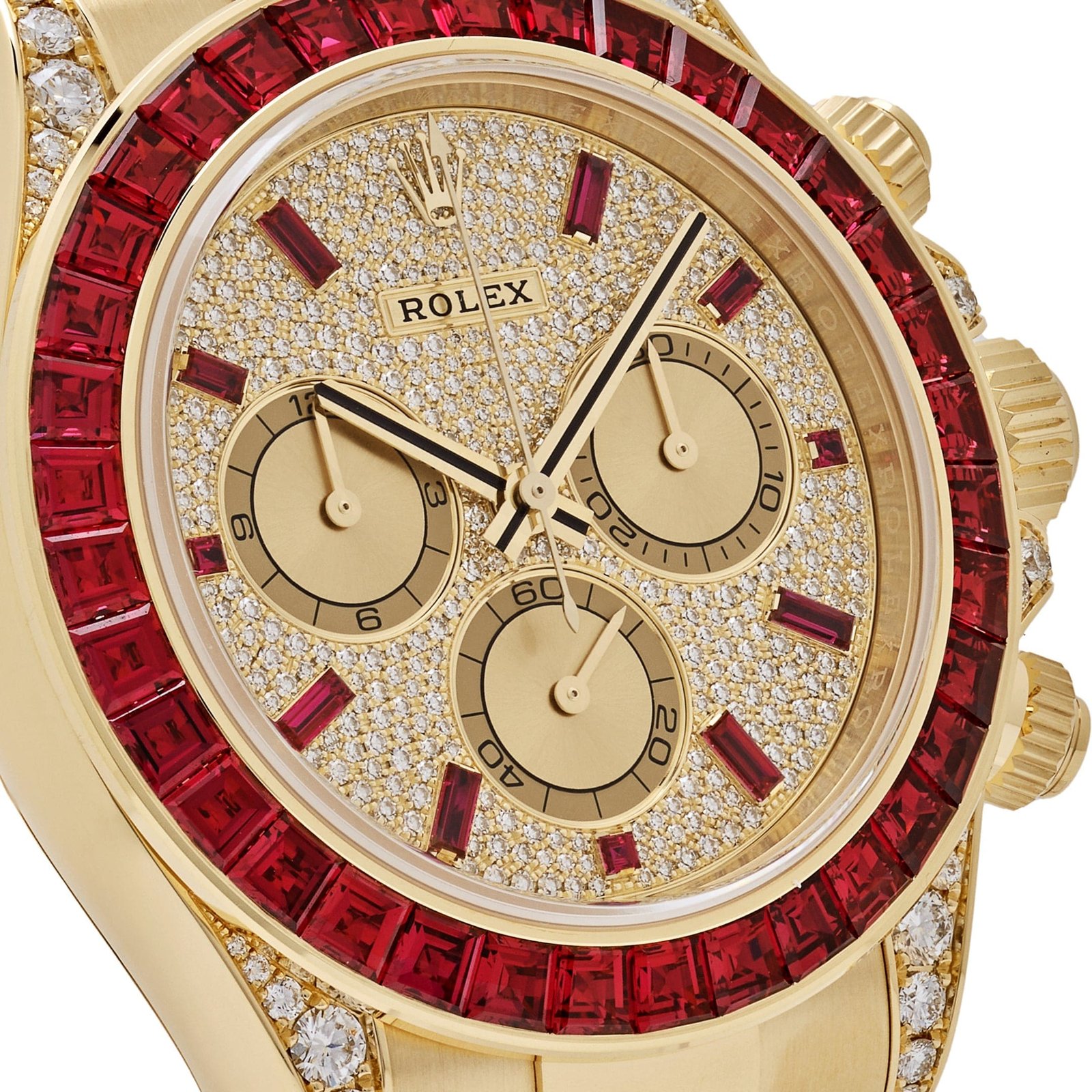 R01ex Daytona 126598TRU Yellow Gold Ruby Bezel D1am0nd Pave Dial