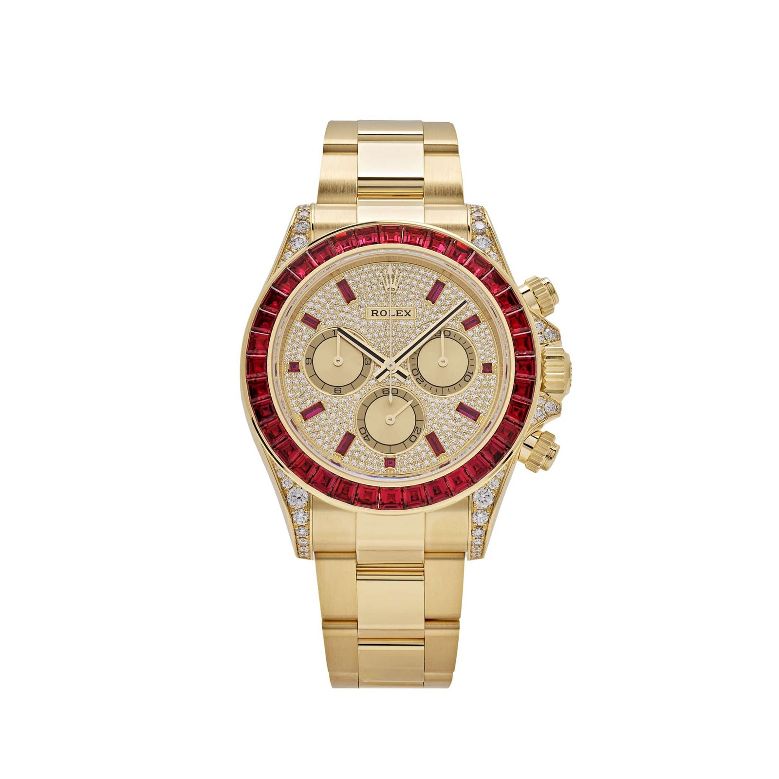 R01ex Daytona 126598TRU Yellow Gold Ruby Bezel D1am0nd Pave Dial